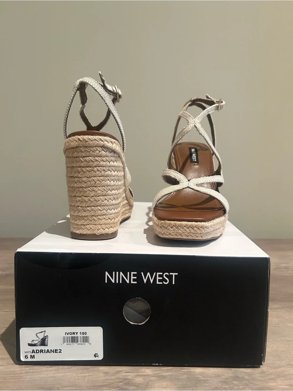 Nine West Cream Strappy Square-Toe Wedge Sandals